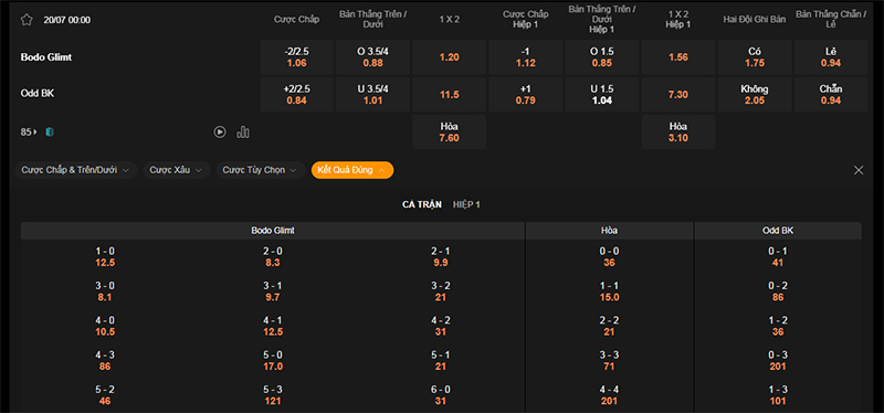 Thông tin tỷ lệ kèo bóng Bodo Glimt vs Odd